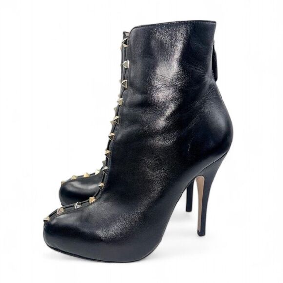 VALENTINO Garavani Black Leather Rockstud Stiletto Ankle Boots Size 36.5 - Picture 5 of 10